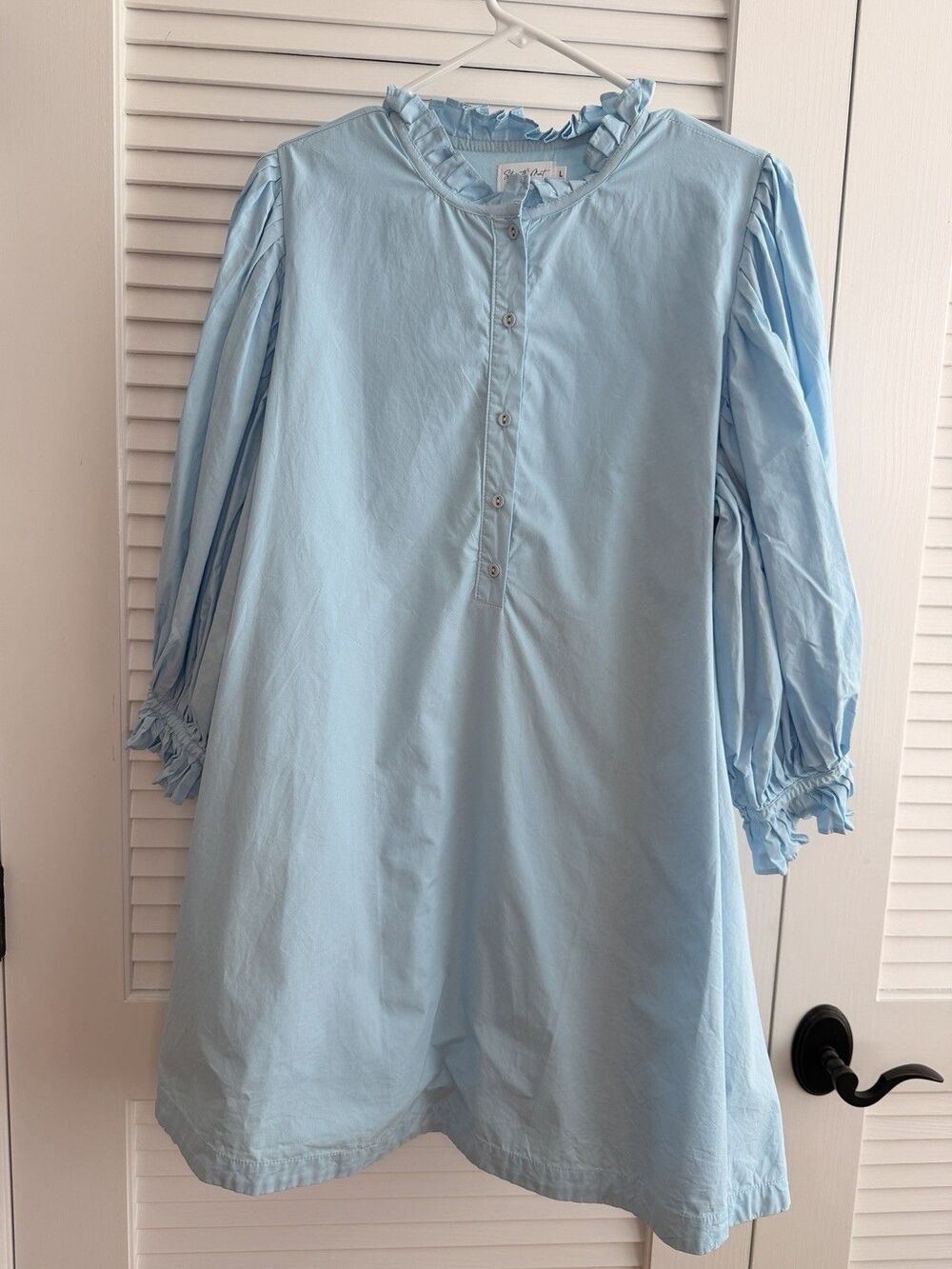 Shop The Mint Women’s Light Blue Cotton Mini Dress Ruffle Puff Sleeve Size L